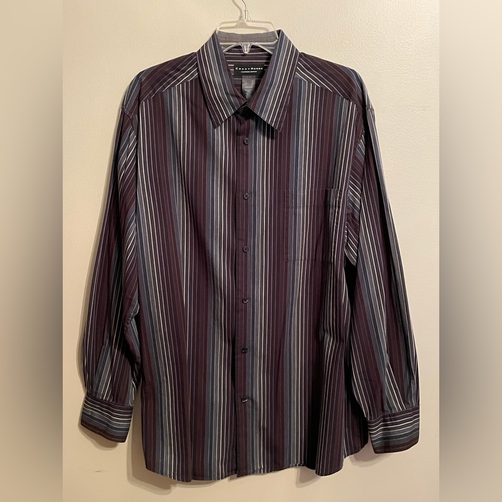 Crazy Horse A Claiborne Company Men's Black Striped Button Down Shirt Size XL